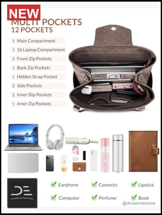 Faux Leather Convertible Laptop Backpack Tote Bag 16 inch main image 7